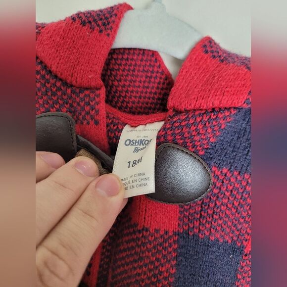 OshKosh B'Gosh Wool Blend Plaid Jacket Toggle Red Blue Size 18 Months Unisex - Picture 3 of 6